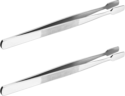 2 pinzas de sello de acero inoxidable con diseño de extremo plano para colección de joyas y cuentas, mango moleteado de agarre cómodo fácil de