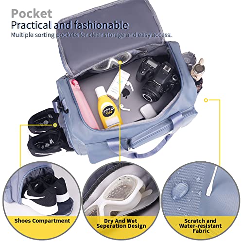 Fioretto Womens Mens Sports Gym Bag Duffle Bag With Shoes Compartment, Weekend Travel Bag Overnight Bag For Women, Foldable Water Resistant Holdall Hospital Bag For Swimming, Basketball Blue #TOP2