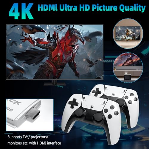 Retro Game Stick Pro, Wireless Retro Game Console with 4K HDMI, Built-in 23 Emulators, 20000+ Games, Plug and Play TV Video Game Console, 2.4GHz Dual Wireless Controllers, Game Emulator Console (64GB) - Image 3