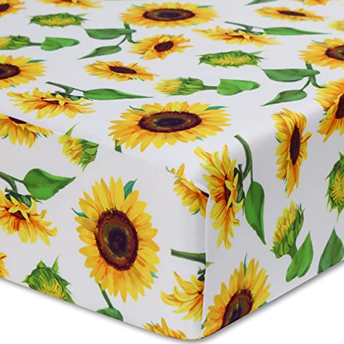 Image of Soft Fitted Crib Sheet, Stretchy and Breathable Toddler Crib Sheet for Boys and Girls, Fits Standard Crib and Toddler Mattress (Sunflower)