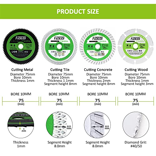 Fachlich 3 Inch Diamond Blades - Porcelain Cutting Disc For Cutting Concrete Granite Metal Porcelain Tile Wood 3/8"(10Mm) Arbor #TOP1