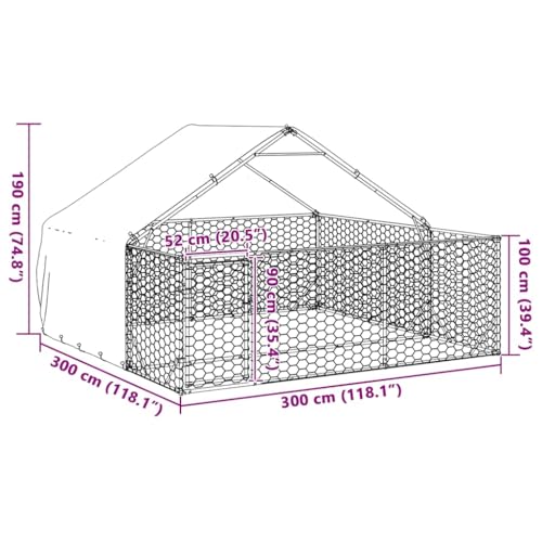 vidaXL Outdoor-Hundezwinger mit Auslauf 3x3x1,9 m Verzinkter Stahl, Hundekäfig im Freien, großer Hundekäfig, überdachter Hundezwinger