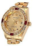 FANMIS Men's Luxury Business Waterproof Wristwatch Analog Two Tone Stainless Steel Date Quartz Watches (Gold Red)