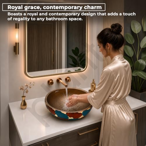 Image of Plantex Ceramic Countertop Wash Basin /Basin for Bathroom /Designer Basin for Home /Office /Restaurant (Bronze - 16.5 x 16.5 x 6 Inch)