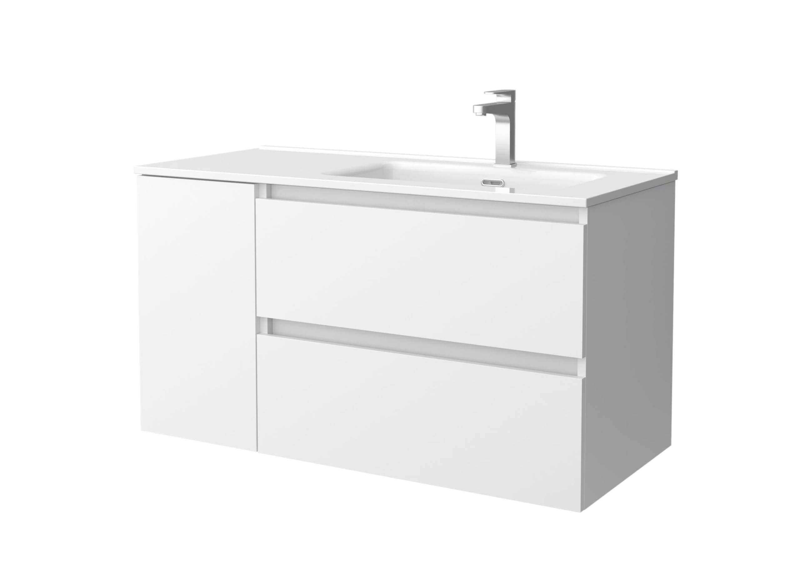 Salgar Mueble de Baño Bequia 100cm + Coqueta 1 Puerta Izquierda + Lavabo cerámica | Blanco Mate |100x45x56