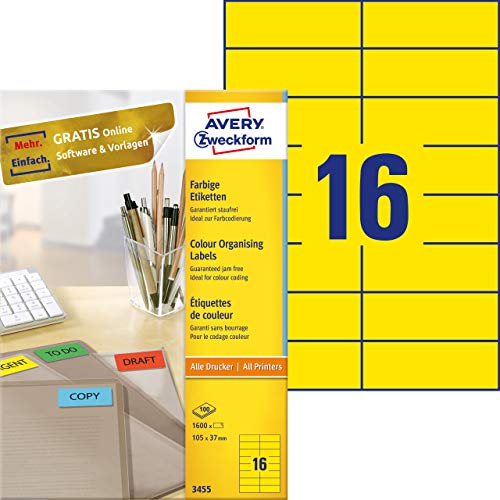 Étiquettes jaune 105 x 37 mm pour imprimante laser et jet d'encre