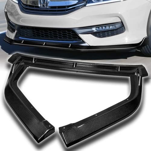 3 Pieces Real Carbon Fiber Front Bumper Lip Spoiler Splitter Side Body Kit Trim Protection Compatible with 2016 2017 Honda Accord 4DR Sedan