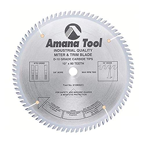 Amana Tool - 610800 Carbide Tipped Trim 10" Dia x 80T ATB, 10 Deg, 5/8 Bore #1