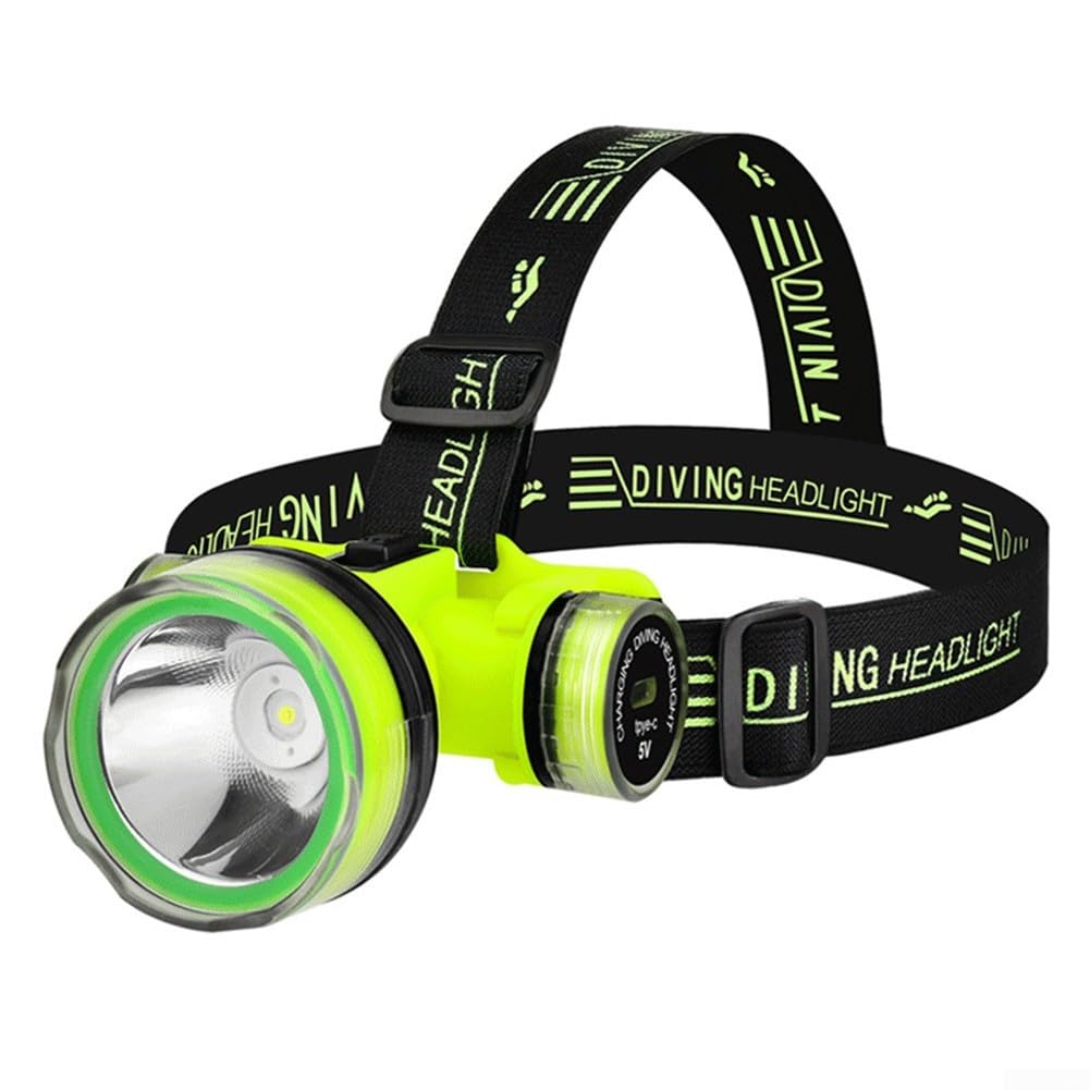 FABULETTA Compact Rechargeable LED Diving Headlamp IPX8 Waterproof 350M Visibility 2 Modes Submersible Headlight Hands-Free Head Torch for Diving Fishing Camping Hiking Running(Q901)