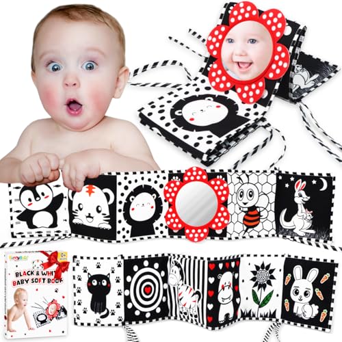 Image of FUNNYB&G Black and White Baby Toys - High Contrast Baby Sensory Book 0-3 Months for Newborns Brain Development Tummy Time Mirror Toys Infant Montessori Learning Toys for Babies 0-6-12 Month