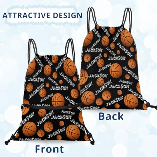 Personalized Drawstring Backpack Dance Bag Gymnastics Bag, Custom Sport Sackpack String Gym Bag for Boy & Girl Black Basketball Text4