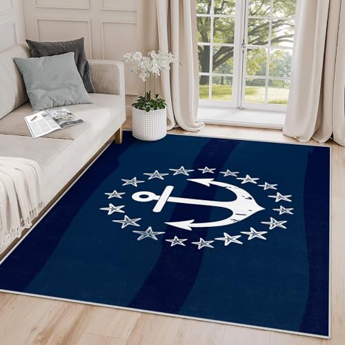 Yoozitrees 3x5 Rug, Nautical Door Mat, Anchor Starfish Rug, Navy