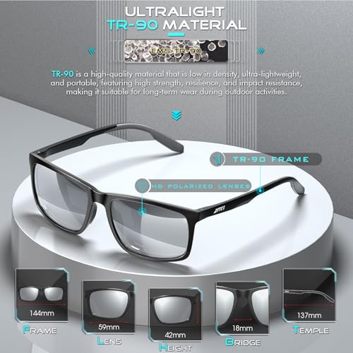 Image of ATTCL Men's Polarized Sunglasses UV400 Protection, Square TR90 Frame for Driving, Golf, and Outdoor Activities