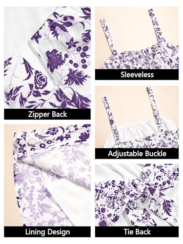Image of Wenrine Womens Floral Mini Dress Spaghetti Strap Sleeveless Tie Back Ruffle Summer Tiered Dresses
