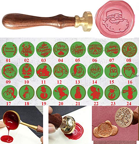 MNYR 24 Styles Fancy Merry Christmas Monogram Bell Decorative Wax Seal Sealing Stamp Curlicue Wedding Invitations Christmas Gift Cards Embellishment Cutomize Seal Stamp Rosewood Handle Set