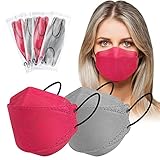 JIOJIG 20 Stück FFP2 Rot Grau CE Zertifiziert, 4 Lagige Farben FFP2 Fishform Atemschutzmaske - FFP2 Mundschutzmaske Bunt- FFP2 Masken Einzeln Verpackt