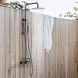 RBROHANT Outdoor Shower, Wall Mount Outdoor Shower Kit, Outside Shower Faucet with Height Adjustable Rain Shower Head and Handheld, Exposed Shower System for Yard, Wall Mounted, Matte Black, JK0145