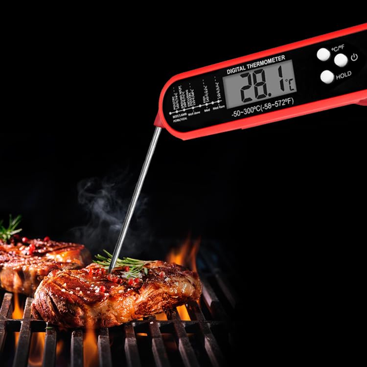 Digital Meat Thermometer for Cooking and Grilling, Instant Read Food Thermometer with IP67 Waterproof, Strong Magnet and Calibration-Professional Kitchen BBQ Probe for Turkey, Steak
