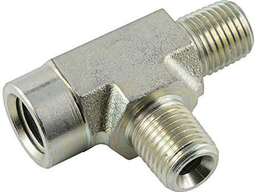 Raccordo a T con filettatura NPT interna x esterna x filettatura esterna x raccordi idraulici ad alta pressione fino a 170 bar (materiale: acciaio zincato – Dimensioni filettatura: NPT 3/4")
