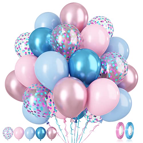 Paready Macaron Pink and Blue Balloons, 60 Pcs 12 Inch Baby Shower Party Balloons, Metallic Blue Pink Balloons for Gender Reveal Birthday Baby Shower Wedding Bridal Shower Party Graduation Decoration