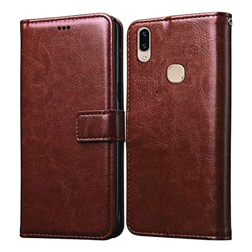 Image of Amazon Brand - Solimo Flip Leather Mobile Cover (Soft, Flexible & Kickstand Back case) Compatible for Vivo V9 / V9 Pro (Brown)