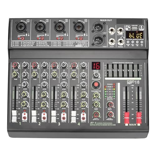 Mezclador de DJ, Mezclador De DJ De 4 Canales, Consola Mezcladora De Profesional 16 DSP, Mesa De Sonido Profesional Individual Con Alimentación Phantom De 48V, USB, Reproducción De Grabación