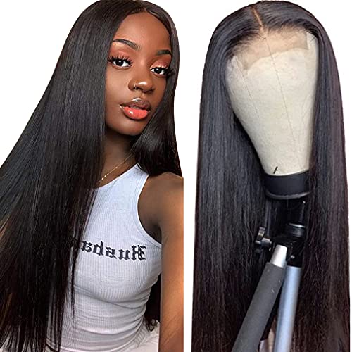 ZWJSH Lace Front Wigs Human Hair Straight Lace Closure Wigs for Black Women 150% Density Brazilian Virgin Human Hair Wigs Pre Plucked with Baby Hair Natural Color (24 Inch)