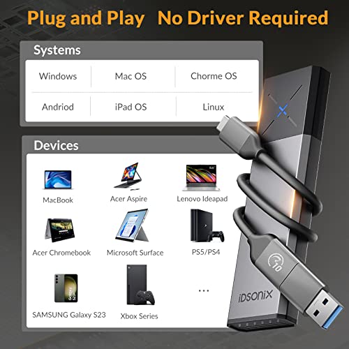 Idsonix M.2 Nvme Sata Ssd Enclosure Adapter[Tool Free][Aluminum], Nvme To Usb C&A 3.2 Gen 2 10Gbps Nvme Pcie And 6Gbps Ahci Sata/Ngff,Supports M-Key/B+M Key, With Uasp Trim For 2230/2242/2260/2280 Ssd #TOP6