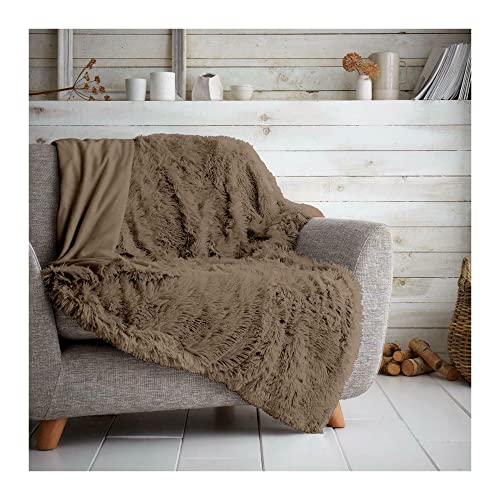 FAIRWAYUK Fluffy Faux Fur Throw 150x200 cm, Premium Longhair Warm Cosy Fluffy Blanket for Bed, Ultra Soft Comfort Fleece Throws for the Sofa, Bed, Chair, Settee, Couch, Mink