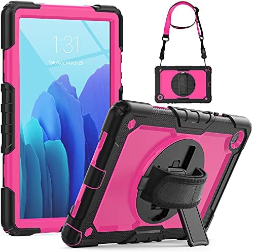 SEYMCY for Galaxy Tab A7 Kids Case, 10.4 inch 2020 A7 Tablet Cover with Screen Protector, 360° Rotating Hand Strap Stand, Full Body Shockproof Design Case for SM-T500/T505/T507 - Camo Pink