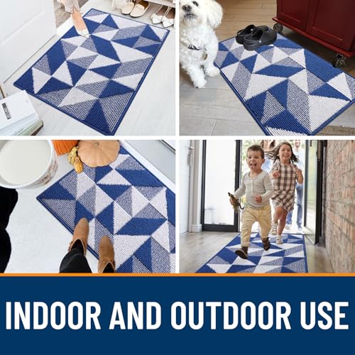 Image of OLANLY Door Mat Indoor Entrance Washable 70x23, Odor-Free Low-Profile Front Back Geometric Doormat, Absorbent Resist Dirt Entry Carpet, Easy to Clean Sturdy Inside Floor Mats for Entryway, Navy