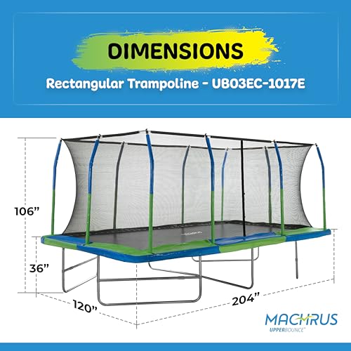 Image of Upper Bounce Rectangle Trampoline Set with Top-Ring Enclosure Net, Outdoor Backyard Recreational, Gymnastics Activity for Kids and Adults, High Weight Capacity 500 lbs