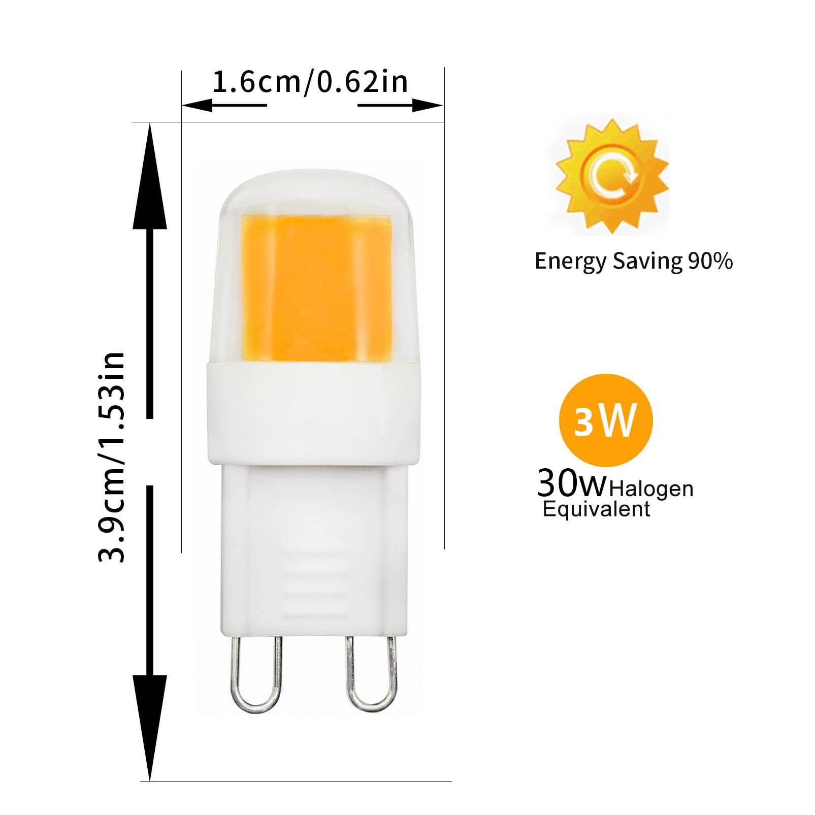 Żarówki LED G9 ciepła biel 3000K 3 W (odpowiednik 30 W) Zmienna intensywność CRI 80 + 300 lumenów do okapu kuchennego żyrandol kinkiety oświetlenie szafki lampa stołowa (12 szt.)