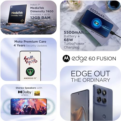 Image of Motorola Edge 60 Fusion 5G Slipstream 8GB RAM 128GB Storage 6.67 inch Display 50MP OIS Camera 5500mAh Battery Dimensity 7400 Processor 68W Turbo Charger Smartphone