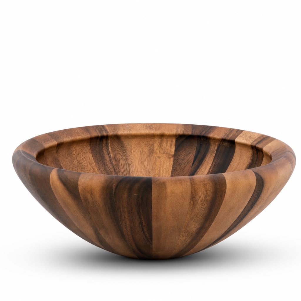 Arthur Court Moderne Schüssel aus Akazienholz, für Obst oder Salate, 15,2 cm hoch, 40,6 cm Durchmesser, gewellt, groß