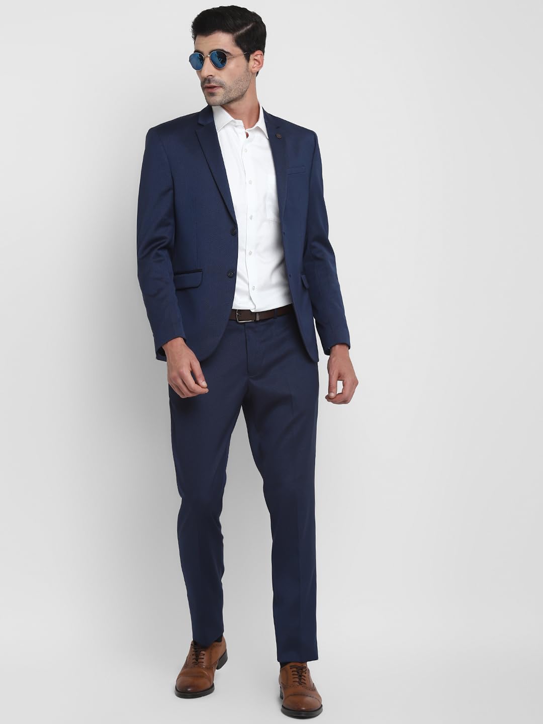 Turtle Men 100% Cotton Dobby Print Full Sleeve Two Piece Blue Party Suit - Image 3 thumbnail