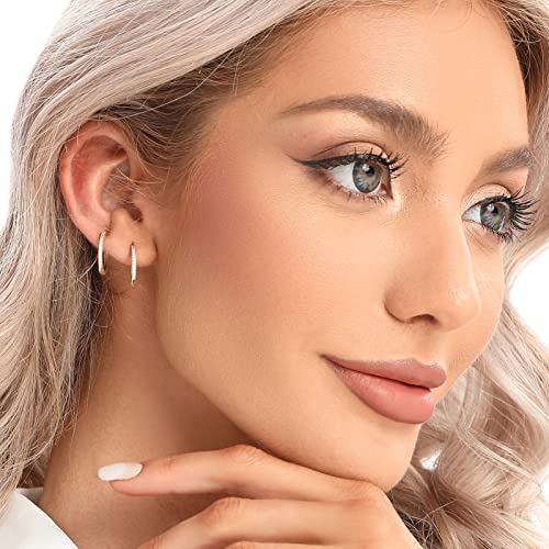 3 Pairs Sterling Silver Hoop Earrings For Women 14K White Gold Plated Small Silver Hoop Earrings Cubic Zirconia Silver Hoop Huggie Hoop Ear Piercing Earrings For Men Girls 8Mm 10Mm 12Mm #TOP5