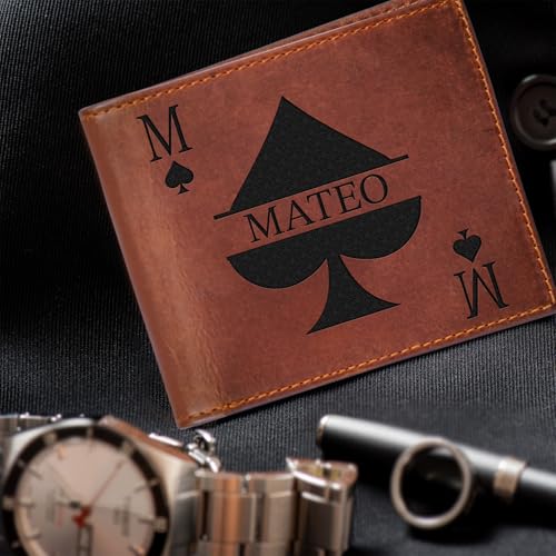 Personalized Leather Wallet for Men, Custom Engraved Name Wallet with Playing Card Design, Unique Gift for Dad, Husband, Son, Boyfriend, Grandpa, Anniversary, Fathers Day, Christmas, Valentines Day2