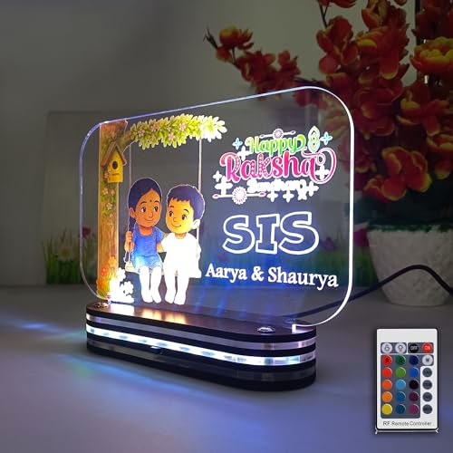 Image of lampees Rakhi Gift for Sister Personalized SIS Lamp Customized with Names, Nostalgic Raksha Bandhan Gifting Ideas for Sister, Didi, Siblings | Birthday Gifts |LED Multicolor