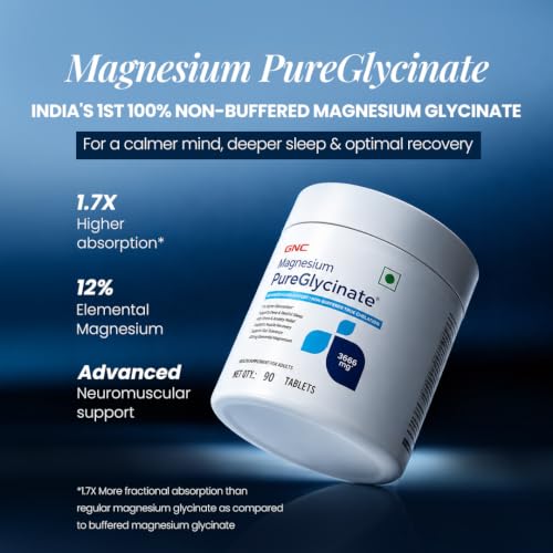 Image of GNC Magnesium PureGlycinate 3666 mg | 100% Pure & Non-Buffered | 440mg Elemental Magnesium, 100% RDA | Up to 80% Absorption | Deep Restful Sleep, Stress Recovery | 90 Tablets