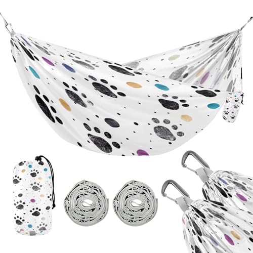 ATTX Dog Paw Prints Camping Hammock - Lightweight & Portable Hammocks, Heavy Duty 330lbs Capacity for Indoor, Hiking, Backpacking, Travel, Backyard, Beach#360