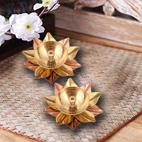 phareLamp Presents Set of 8 Brass Diya for Puja Oil Lamp Lotus Shape - Deepak for Pooja Diwali Decoration Items (Gold_3 X 3 X 1.5 Inch) #A084