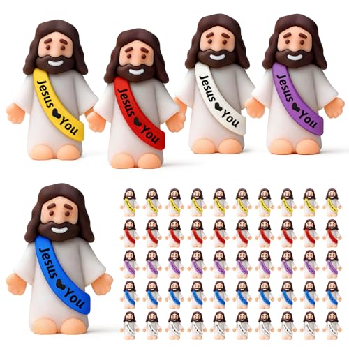 EHIOG 50 Figuras de Jesús de bebé, Figuras de Jesús Multicolor, religiosos clásicos de Cristo Salvador Jesús?Manualidades Regalos de Bautismo Rellenos de Huevos de Pascua