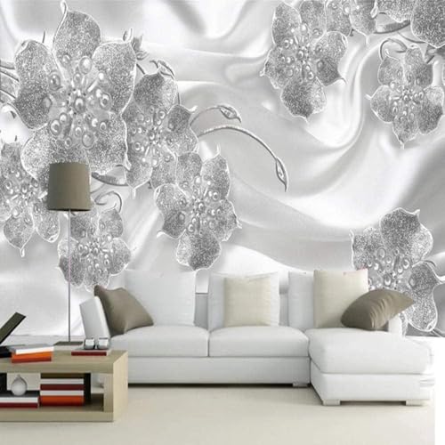 Mural De La Sala De Estar 3D Decoración Del Hogar Flores Blancas Paisaje Floral Sala De Estar Creativa Sofá Tv Papel Tapiz-300Cm×210Cm