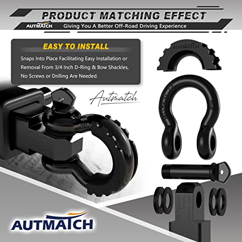 Autmatch Pack Of 2 D Ring Shackle Isolators Washers Kit 2 Rubber Shackle Isolators And 8 Washers Fits 3/4 Shackle Prevents Rattling Protect Bumper Shackle Cover Black #TOP4