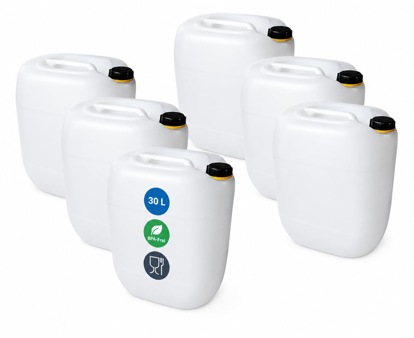 kanister-vertrieb® 6 Stück 30 L Kanister Wasserkanister Kunststoffkanister natur DIN61 + Etiketten