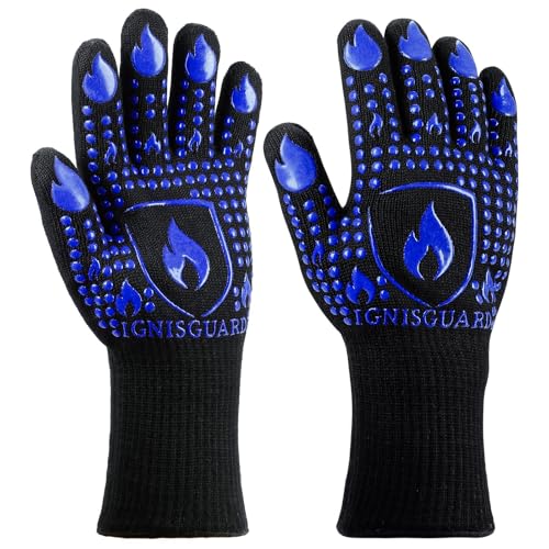 Image of BBQ & Grill Gloves, Oven Gloves, 1472F Silicone Oven Mitts Heat Resistant Grilling Gloves Fireproof Non-Slip for Barbecue Cooking Baking Smoking, 1-Pair (Blue, Medium)