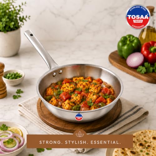 Image of TOSAA TRIPLY Wok 18 CM (1250 ML)|Made with Premium triply Construction for Better Durability and Long-Lasting Performance.