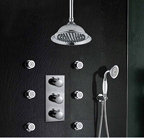 Ensemble de douche pluie 20,3 cm avec mitigeur thermostatique et 6 jets de massage