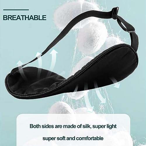 Quelcc Sleep Mask, 2 Pack Silk Eye Mask, Soft Eye Mask for Sleeping, Light-Blackout Design, with Adjustable Strap, for Night, Travel, Nap (Black) - Image 5